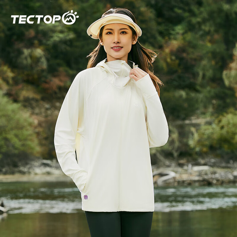 TECTOP Outdoor Sun Protection Jacket for Women, UV-Resistant Summer Breathable Hiking Coat 2422102FS Women's Model Fuyue White M