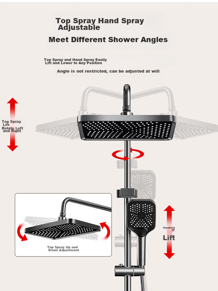 Larsd Shower Head Set with High-Pressure Shower Head, Piano Key Gun Gray Bathroom Shower Head LD7856H 18