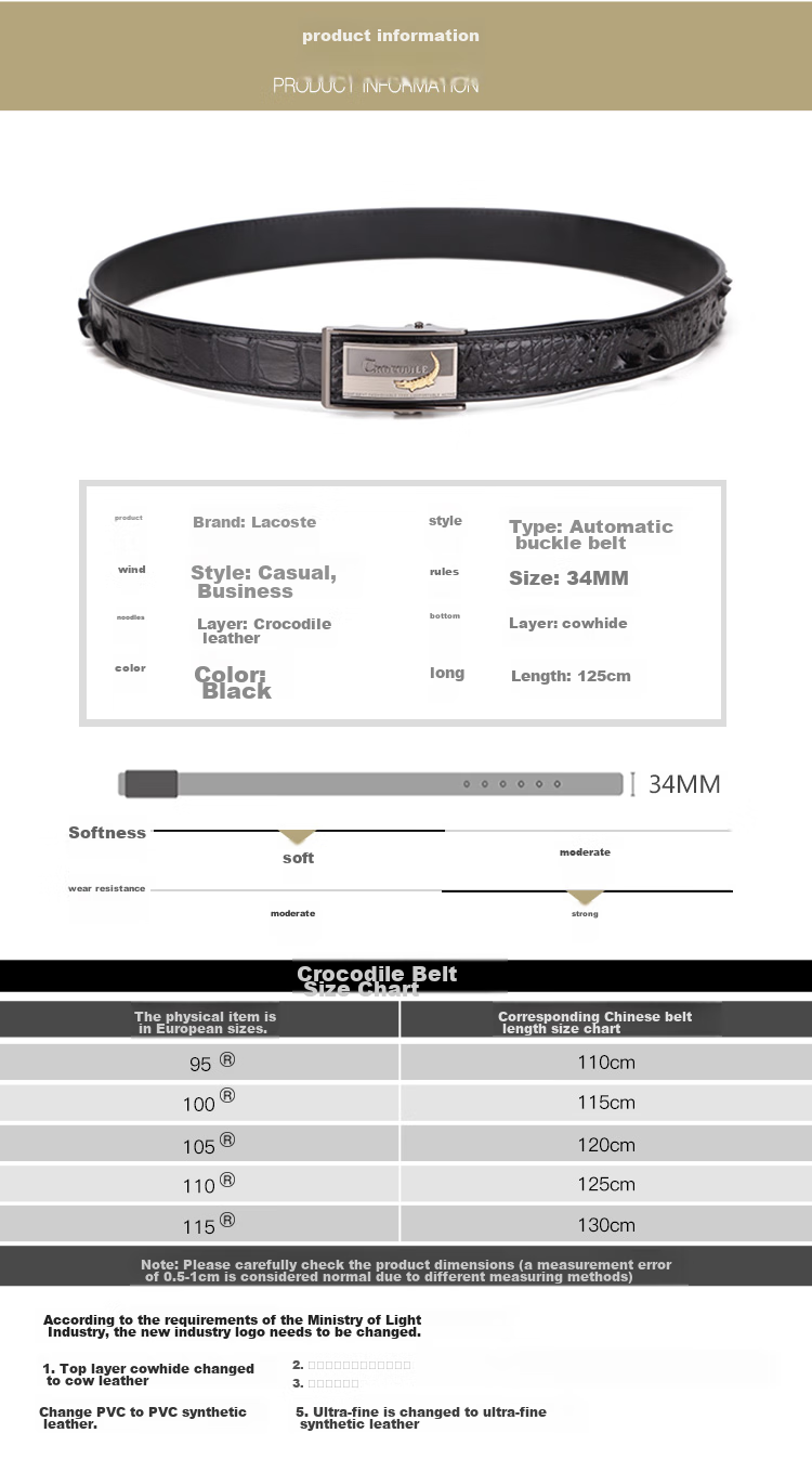 CROCODILE [Double Bone Crocodile Skin] Belt Gift Box, Men's Cowhide Business Inner Wear Automatic Buckle Waistband, Birthday Gift D261 14