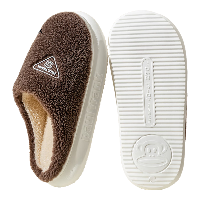 Paul Frank Cotton Slippers for Women, Autumn And Winter Home Fleece-Lined Thick-Soled Warm Cotton Shoes for Men, SH100 Brown 280