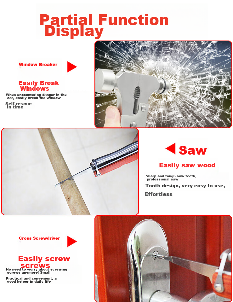 Jumu Car Safety Hammer, Multi-Functional Window Breaker, In-Car Emergency Escape Hammer, Fire Rescue Hammer, Car Glass Breaker 9