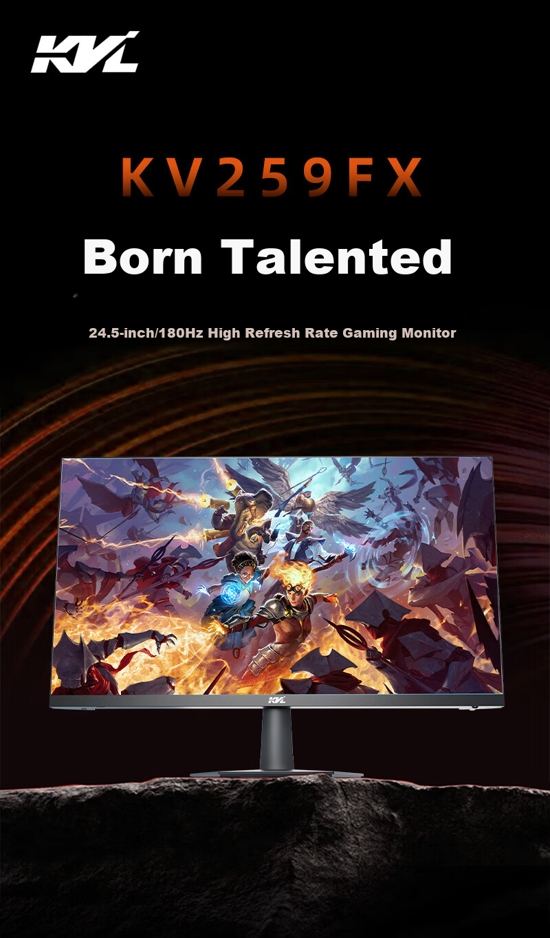 KVL 24.5-Inch 180Hz High Refresh Rate Gaming Monitor, 300 Nits Brightness, 1ms Response Time, Triple Micro-Edge Gaming And Office Display Screen KV259FX 1