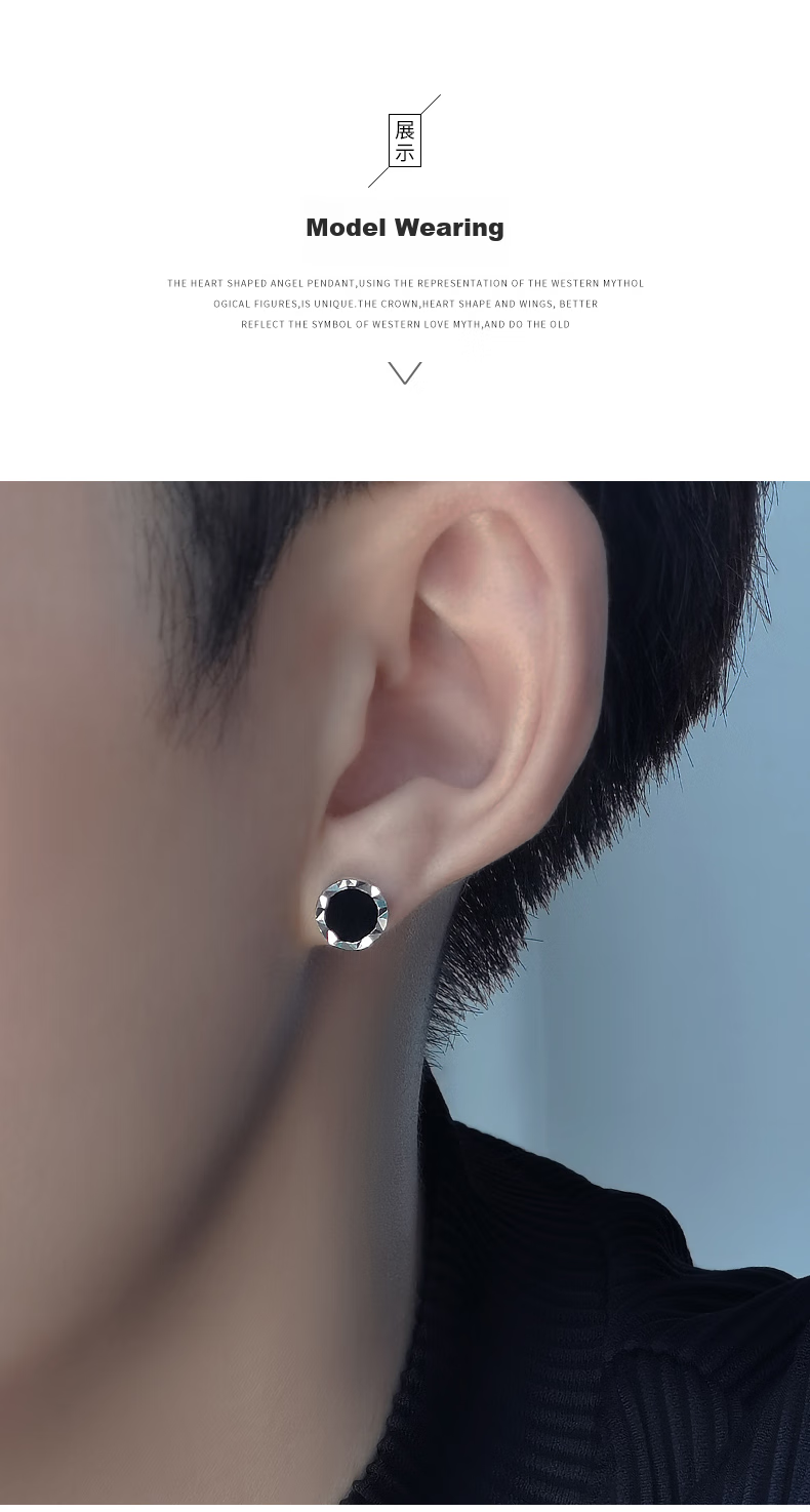 Dijing 925 Sterling Silver Stud Earrings for Men, Single Pair, Cool And Stylish High-End Look, Black Earrings, Birthday Gift for Me 7
