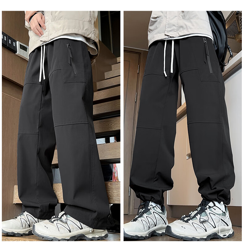 Dingfengbaoluo Casual Cargo Pants for Men, Spring And Summer Paratrooper Functional Trousers, American-Style Solid Color Outdoor Pants, 2418 Gray, Size M 11