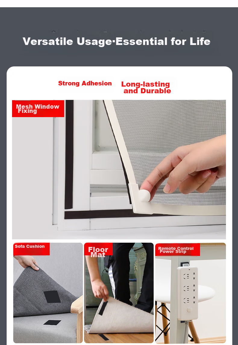 Yinbei Door Curtain Strong Adhesive Velcro, High-Adhesion Double-Sided Tape, Car Floor Mat Light-Blocking Pad Fixing Tool, Specialized Back Adhesive Tape Self-Adhesive Strip, 20mm*5m-Black 4