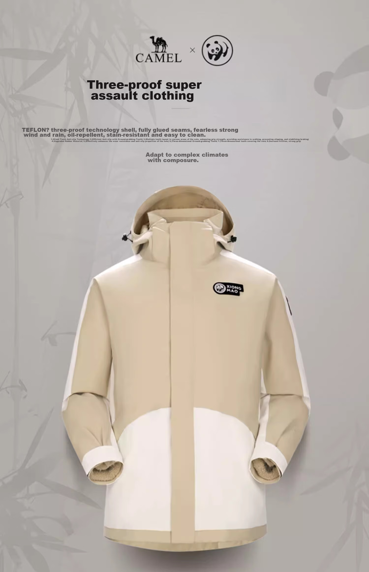 CAMEL Panda Three-Proof Windbreaker, Unisex Professional Oil-Resistant Waterproof Three-In Mountaineering Jacket A13CA6aB018 3