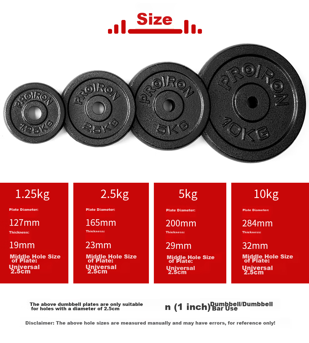 PROIRON Puli'ai, Barbell And Dumbbell Weight Plates for Men, Cast Iron Home Weightlifting Plates, Hole Diameter 2.5 Cm, 10 Kg * 2 2
