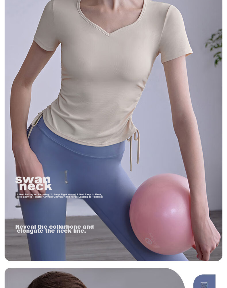 XUEXIMAN Yoga Top Short Sleeve Women's High Elasticity Pleated Slimming Pilates Sports Quick-Dry T-Shirt Fitness Wear Summer 5
