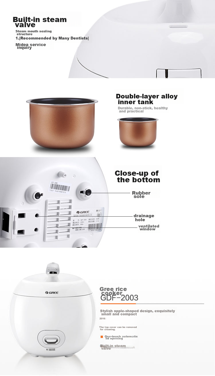 GREE Mini Rice Cooker for 1-3 People, Non-Stick Inner Pot, 2L Household Electric Rice Cooker, Small Size, Self-Use Or As A Gift for Parents, Traditional Firewood Cooking, Steamed Rice Pot 2003a 7