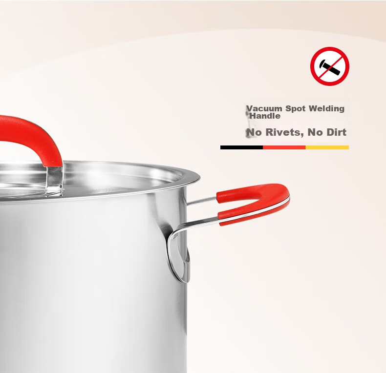 Feishile Small Red Handle Series, 24cm Steel Lid Double-Handle Deep Soup Pot (With Drawer), Stainless Steel Double-Layer Steamer Pot 3