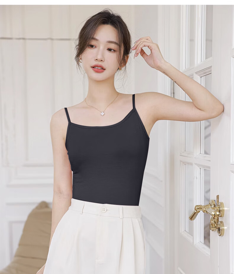 FitonTon, 2-Piece Modal Camisole Tank Top for Women, Thin Undershirt, Sweat-Absorbing And Breathable, Suitable for Outer Wear Or Inner Layering, White And Black 19
