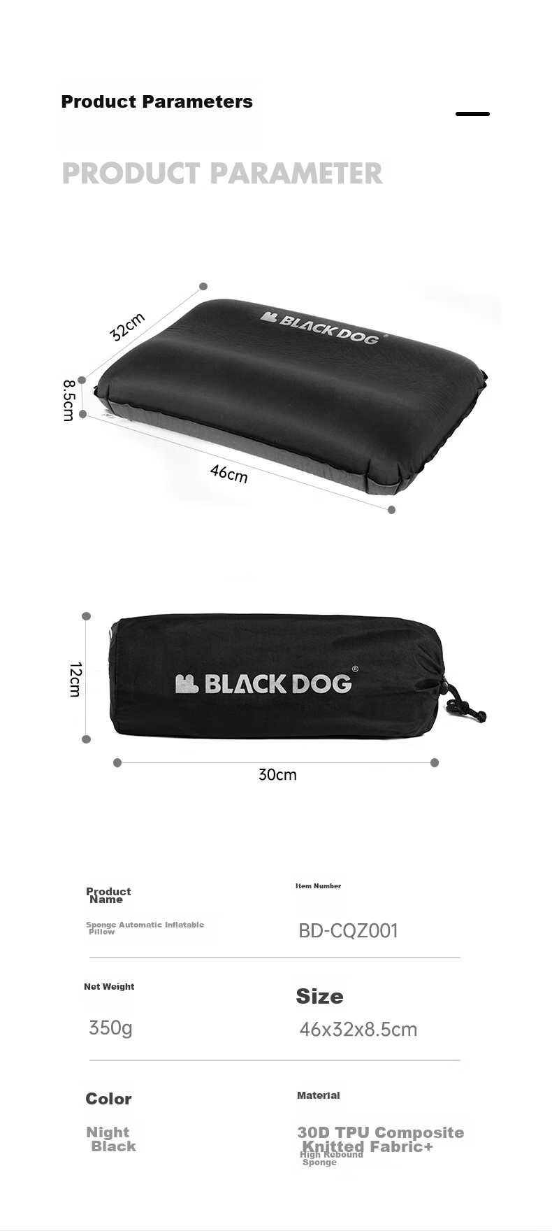 Black Dog 2-in-1 Inflatable Sponge Pillow Camping Air Cushion Lazy Travel Portable Pillow 9