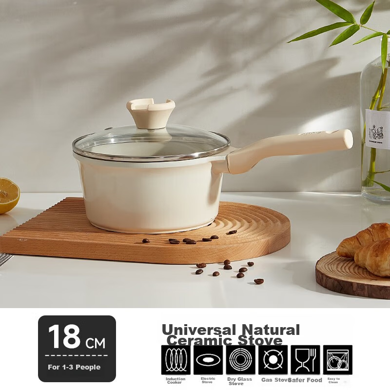 REDCHEF Ceramic Milk Pot with Titanium Baby Food Pot 18cm Infant Small Milk Pot Non-Stick Bottom for Gas Stove And Induction Cooker