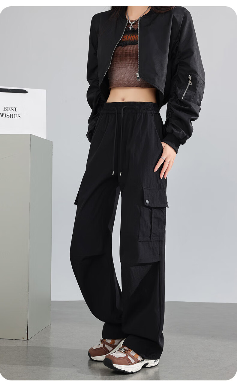 FitonTon American-Style Cargo Pants for Women, Autumn And Winter Style, Trendy Slimming Lazy Pants, Sports Casual Wide-Leg Pants, Two-Way Wear Hiking Pants XL 3
