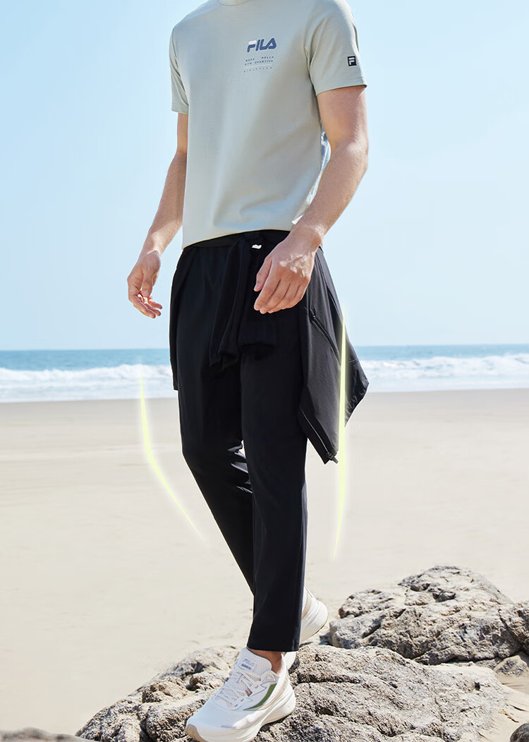 FILA Official Men's Knitted Pants, Summer Basic Simple Straight-Leg Sports Fitness Trousers 8
