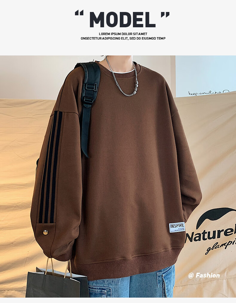 Foss Phil Men's Sweatshirt, Spring And Autumn Casual Loose Long-Sleeve T-Shirt, Striped Round Neck Top, 8801 Black M 16