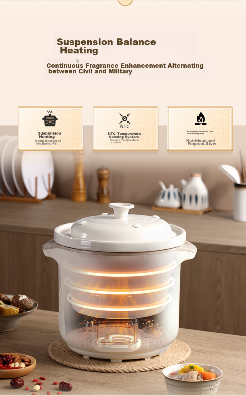 TONZE Electric Stew Pot, Porridge Cooker, Soup Pot, Stew Pot, Baby Electric Stew Cup, Porridge Cooking Pot, Health Pot, Quick Braising And Direct Stewing, White Porcelain Inner Pot DGD40K22GC 4 Liters 3