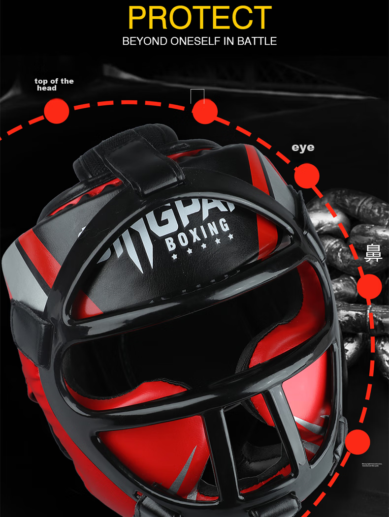 Jingpai Full-Face Boxing Helmet for Adults And Children, Face Shield, Head Guard, Kickboxing And Taekwondo Protective Gear, Fighting Equipment, Black, Size M 9