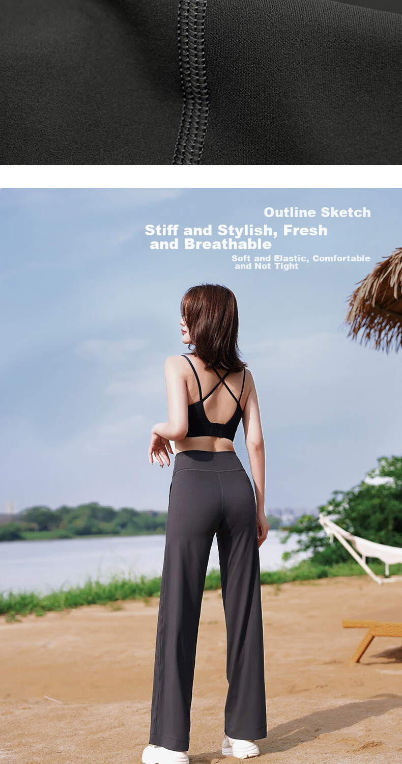 LangSha Yoga Pants for Women, High-Waisted Loose Wide-Leg Pants with Drawstring, Straight-Leg Trousers, Slimming for Running And Casual Wear, Black - Regular Style, XL 10