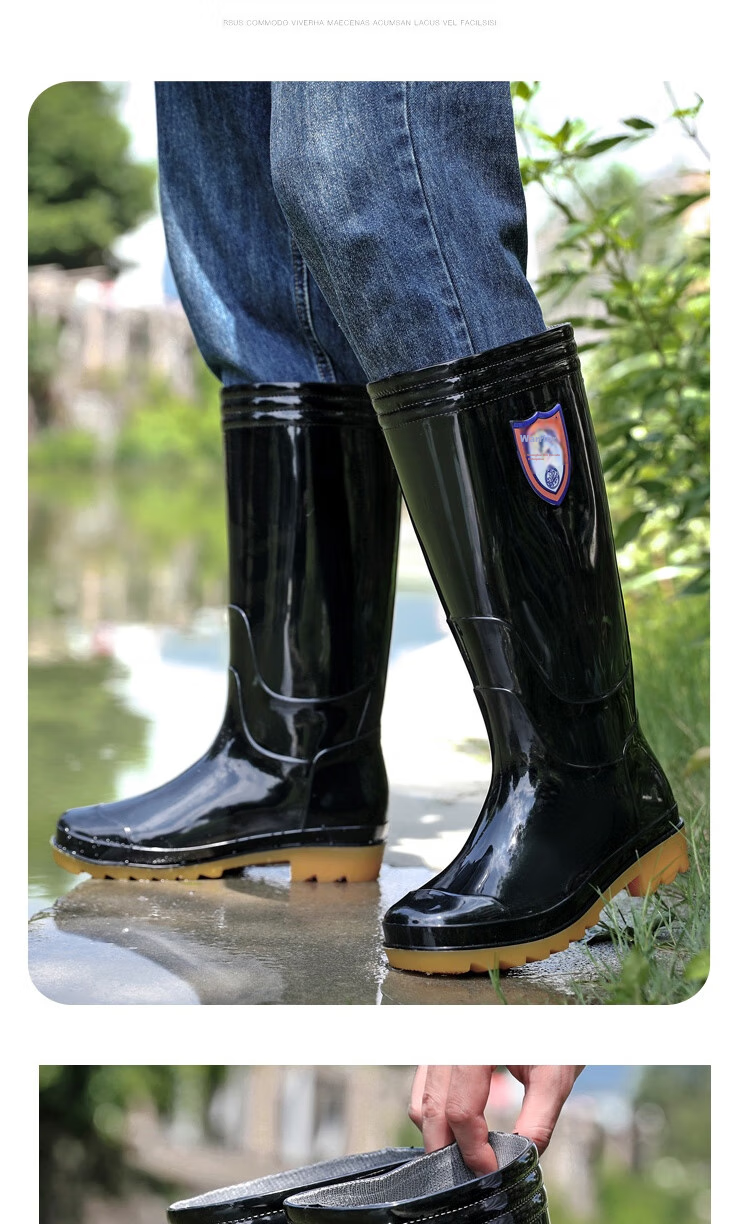 Huili Rain Boots for Men, Waterproof Outdoor Wear-Resistant Rubber Shoes, Non-Slip Rain Boots, Overshoes HL822866, Mid-Calf, Black, Size 44 12
