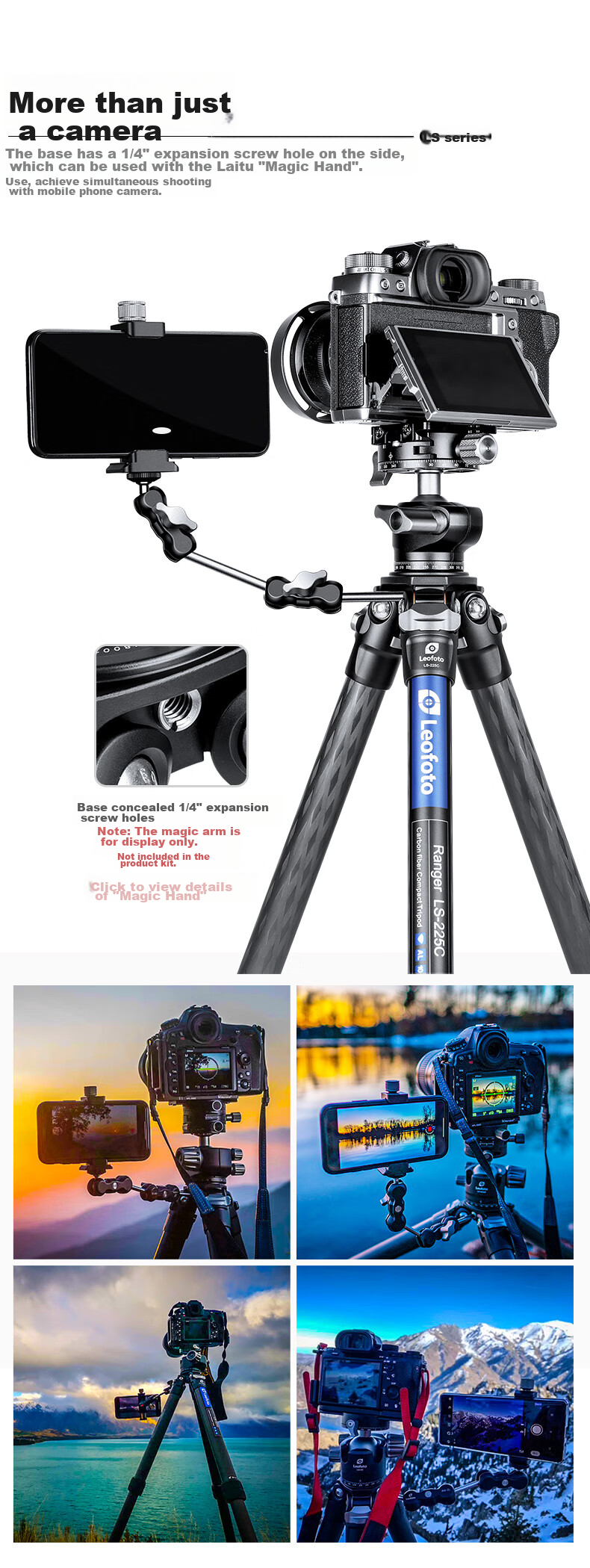 Leofoto Tripod, Phone Stand, Canon Nikon Sony Camera Portable Carbon Fiber Photography And Videography Travel Landscape Tripod with Ball Head Kit LS-224C+LH 17