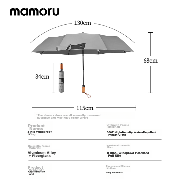MAMORU [Windproof Patent] Fully Automatic 8-Rib Windproof And Heavy Rain Umbrella, Men's Double Business Portable Folding Umbrella, Black