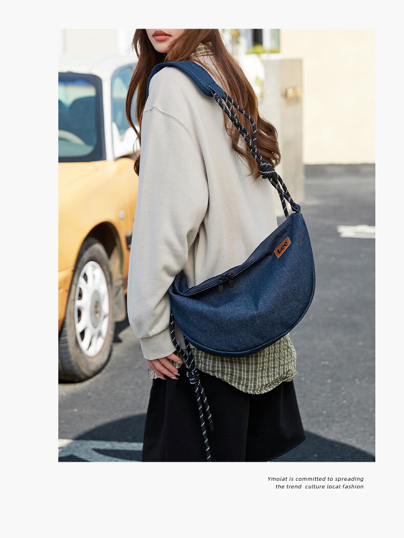 Lee Dumpling Bag Women's Trendy Casual Large Capacity Crossbody Bag Men's Shoulder Bag Outdoor Sports Bag Denim Blue 10