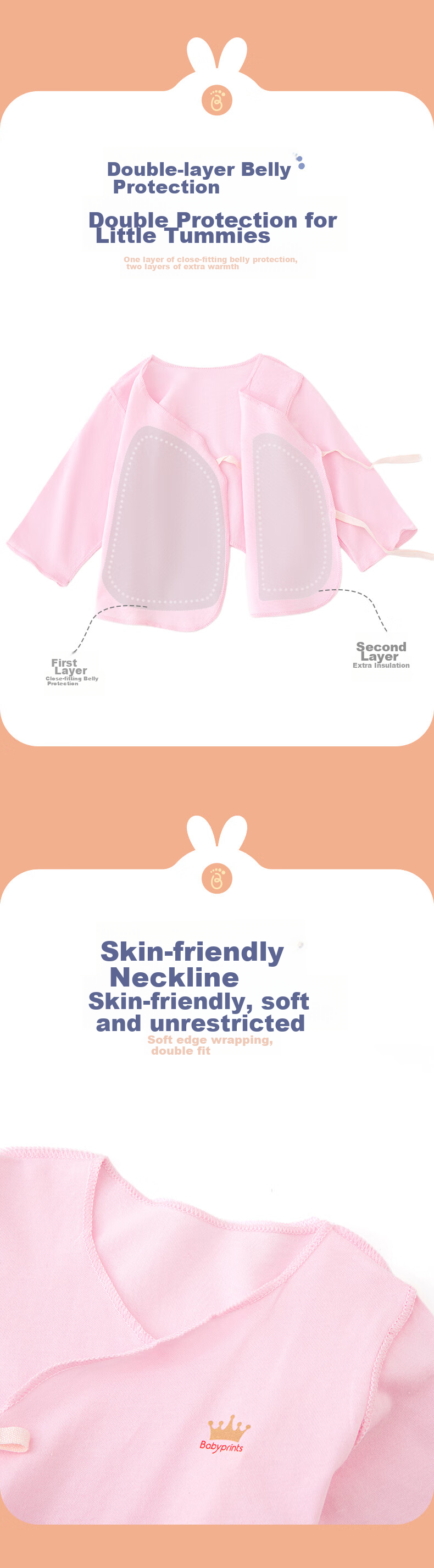 Babyprints Baby Clothes Newborn Half-Back Top Infant Home Underwear All-Season Long-Sleeve Pure Cotton Blue Size 52 2