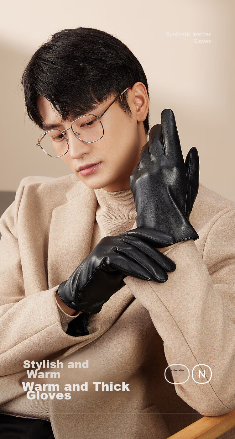 HLA Leather Gloves for Men, Touchscreen Cycling Gloves, Motorcycle Windproof Warm Touchscreen Skiing Gloves, Fleece-Lined Touchscreen Model 1