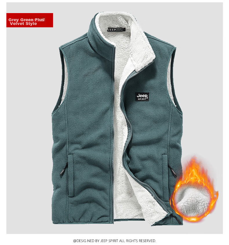 JEEP SPIRIT Men's Fleece Vest, Spring And Autumn Stand-Up Collar Sleeveless Tank Top, Men's Outerwear Jacket, Black, 3XL 12