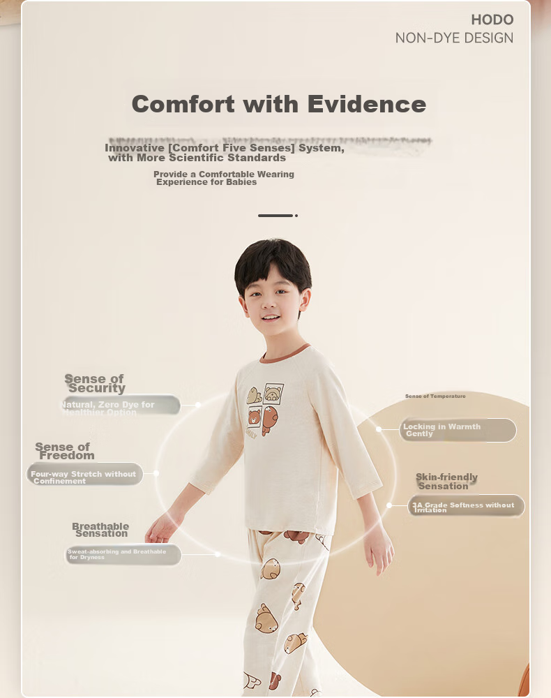 Hodo Children's Pajamas, Boys And Girls Natural Organic Cotton Loungewear, Spring And Summer Children's Clothing Two-Piece Set C3007 130 5