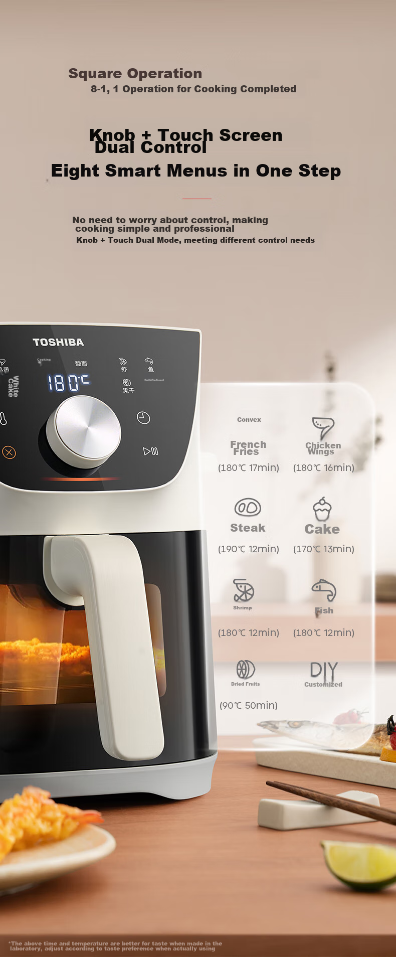 TOSHIBA Second Generation Cyclone Base, Air Fryer Shark Fin Fan Blades, Low Oil Light Fat Non-Stick, Dual Knob Operation, 5L Air Fryer AF-50KHUC 10