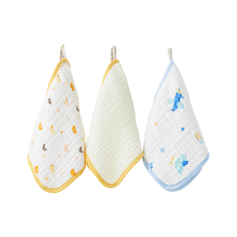 PurCotton Baby Drool Bib, Children's Washable Gauze Face Towel, Gift Box of 3, Little Duck Design, 25×50cm