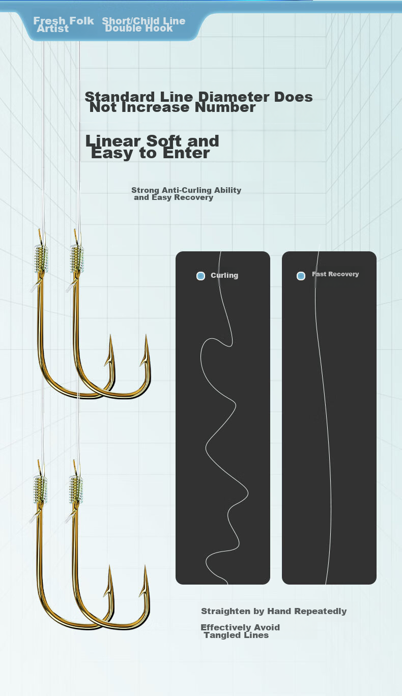 Minjianyiren Fishing Hook Pre-Tied Short Line Double Hook Ready-Made Set, Golden Sleeve Hook with Barbs, Golden Sea Hook Fishing Tackle for Wild Fishing And Crucian Carp Hook 9