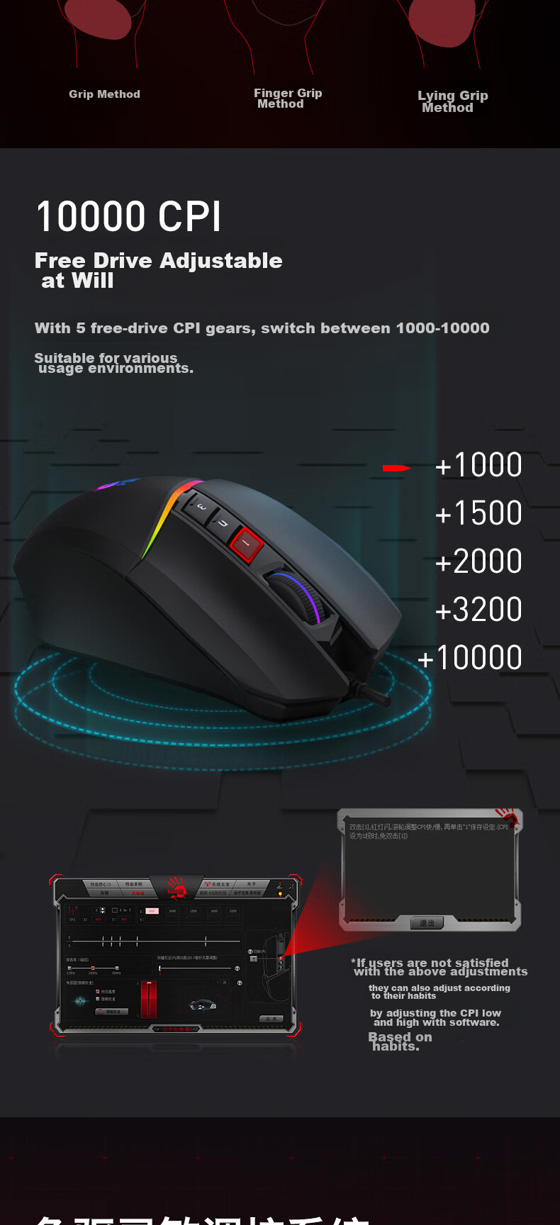 A4TECH V8MMax Large Right-Hand Wired Mouse, Gaming Mouse, E-Sports Mouse, Triangular Mouse for Gaming, Blood Hand Phantom, Black, Wired 5