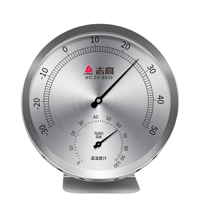 CHIGO Thermometer Hygrometer, High-Precision, 304 Stainless Steel, Home Indoor Vertical ABS Pointer, ZG-8038