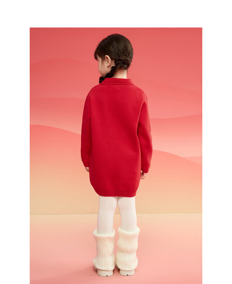 BALABALA Girls' Dress, Children's Sweater Dress, Spring And Autumn Wear, Knitted Red Embroidered Dress, Chinese Style Sweet Hanfu 6