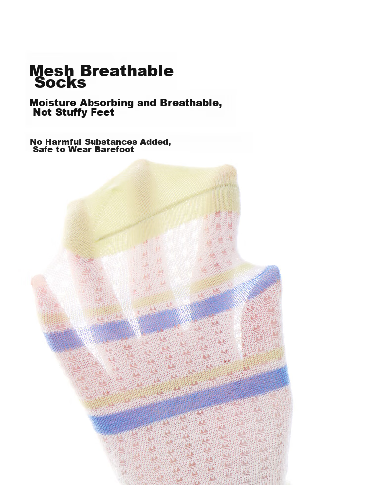 MiiOW Children's Socks, Summer Boys' Thin Mesh Cotton Socks, Lightweight Breathable Antibacterial Socks for Older Children, Frog Pattern, 5 Pairs Per Pack 5