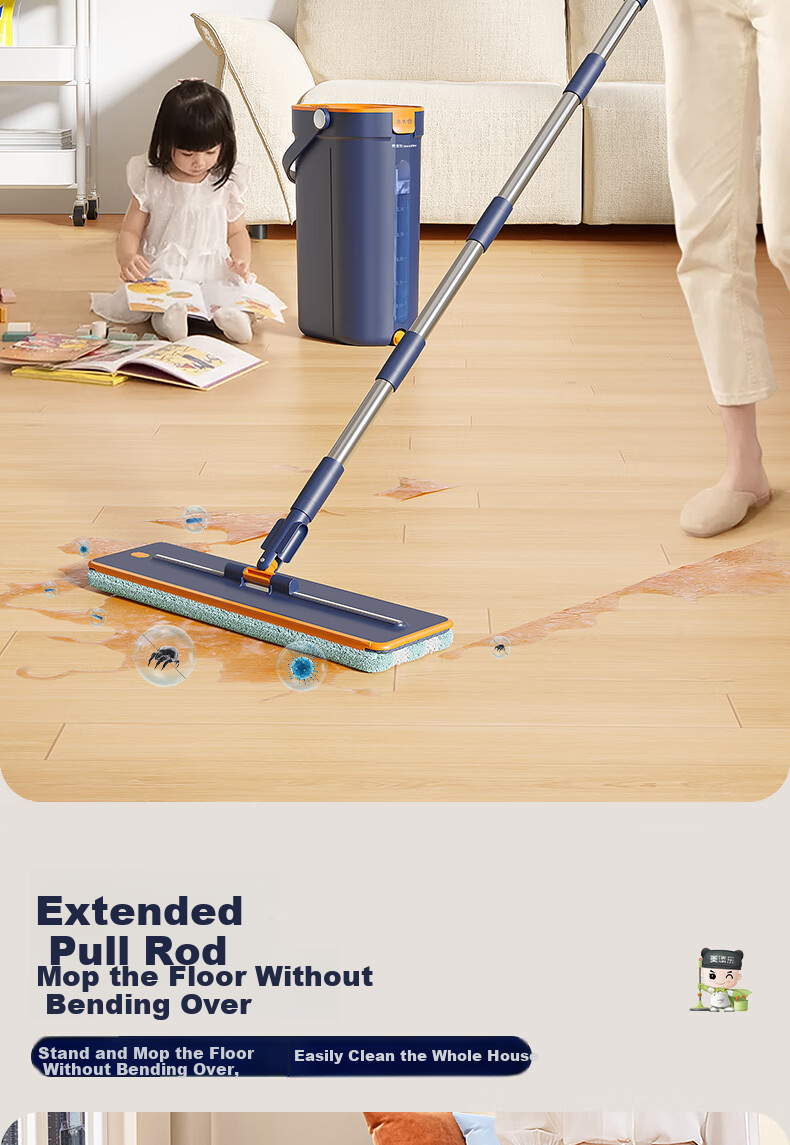 HoMettler Clean And Dirty Separation Flat Mop, 36cm with 4 Mop Pads, 135cm Long Handle, Household All-In No Hand Washing Required, Squeegee Bucket, Double Handle 10