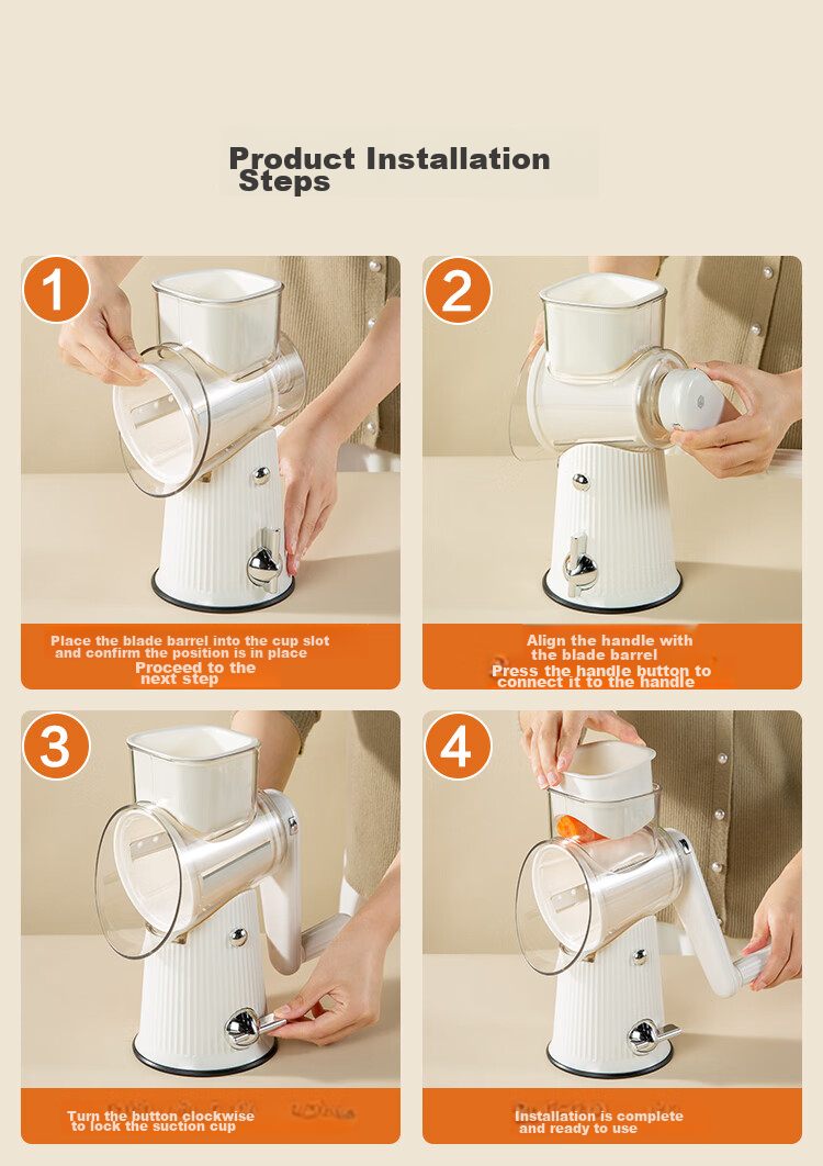 JD Original Grater, Potato Slicer, Large Diameter Multifunctional Hand-Cranked Vegetable Cutter with 3 Blades 18