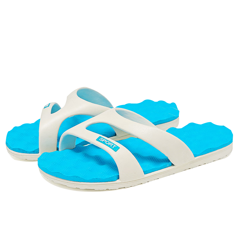 Huameijianbu Flip-Flops for Couples, Indoor And Outdoor Simple Lightweight Soft Elastic Beach Sandals, HM219 Light Blue Size 35-36