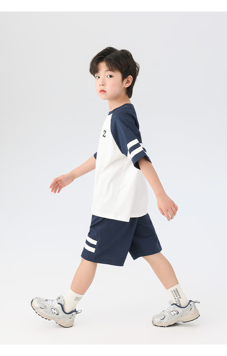 Zuoxi Boys' Summer Outfit Set, Children's Sports Short-Sleeve Pure Cotton Summer 2026 New Style Two-Piece Set for Boys, White, Size 170 15