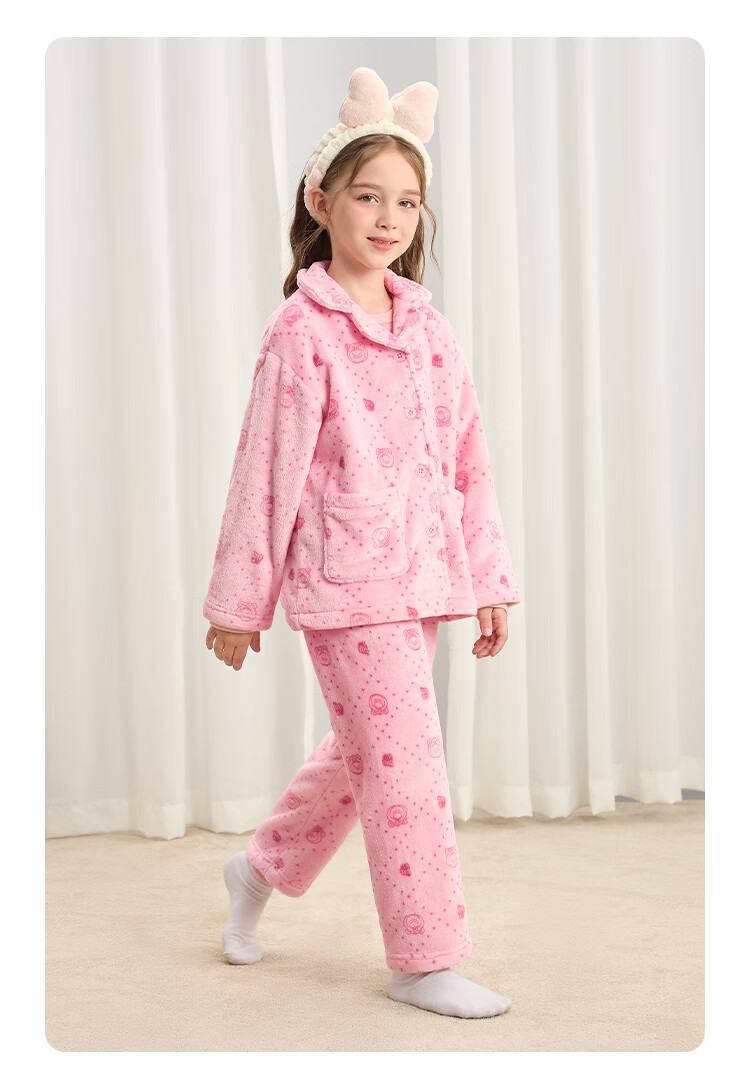 DISNEY Kids Girls' Flannel Pajama Set, Durable, Anti-Static, Homewear, Winter 2024, DB442LE04 Pink, Size 110 28