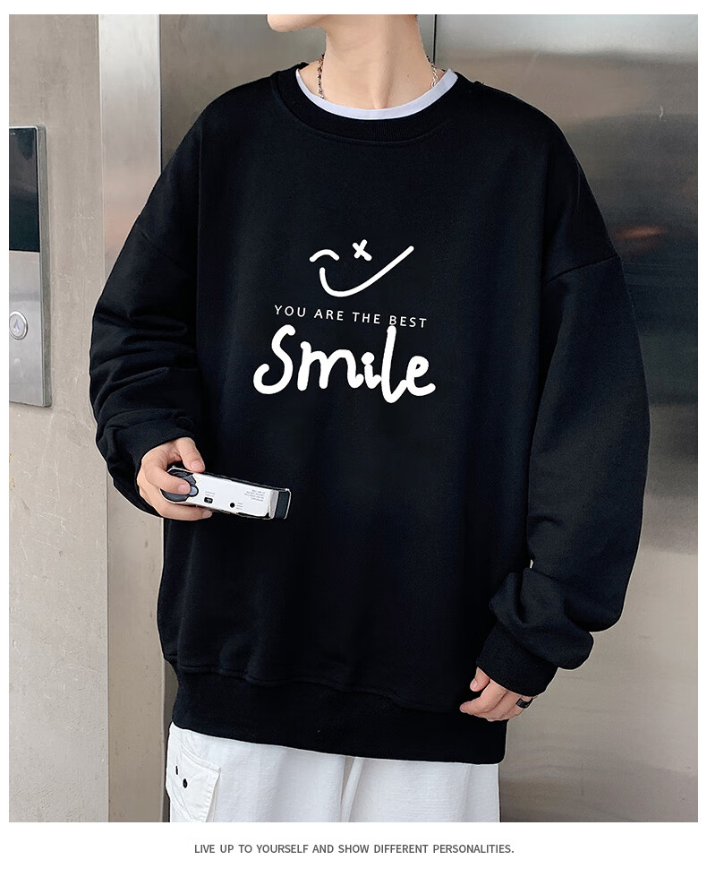 Foss Phil American Vintage Floral Embroidered Crewneck Sweatshirt Men Spring Autumn Loose Casual Top WY013 Obsidian Black 3XL 6