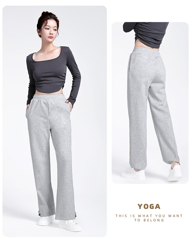 CAMEL Fleece-Lined Thickened Women's Loose Straight-Leg Pants for Running And Yoga Sweatpants Y23CY05013 Light Floral Gray S 13