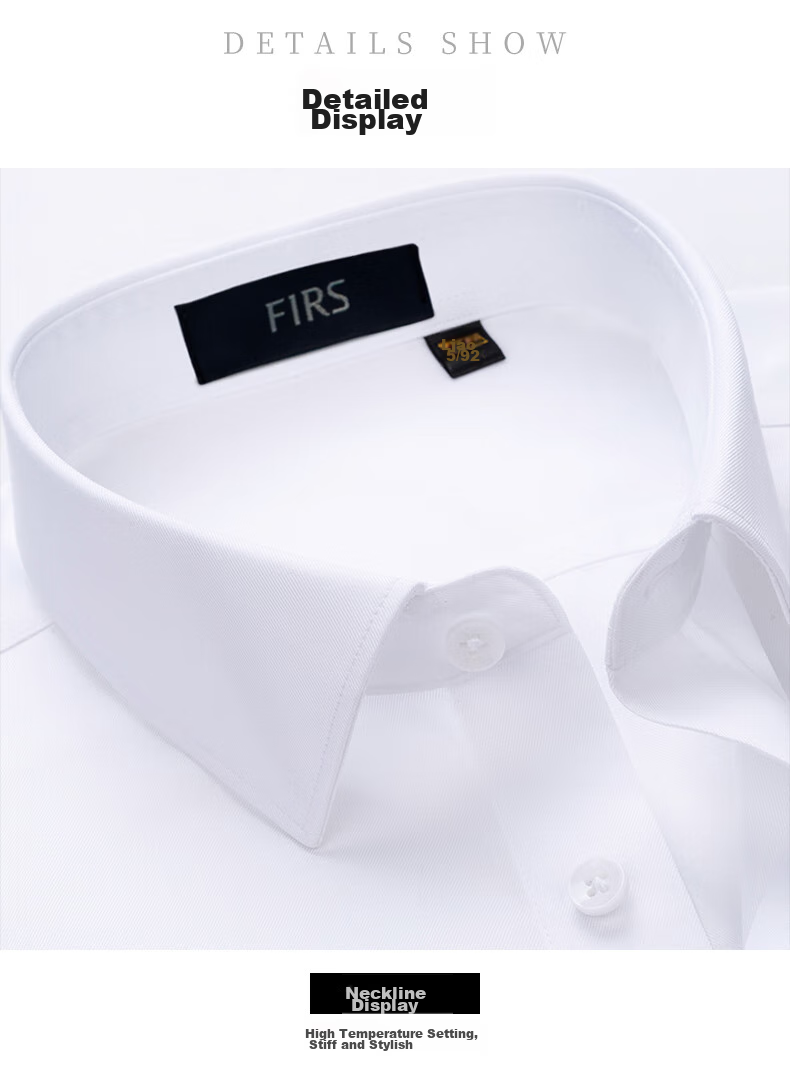 FIRS Long-Sleeve Shirt for Men, DP Wrinkle-Free Dress Shirt, Business Casual Work Pure Cotton Shirt, White, Size 43 14