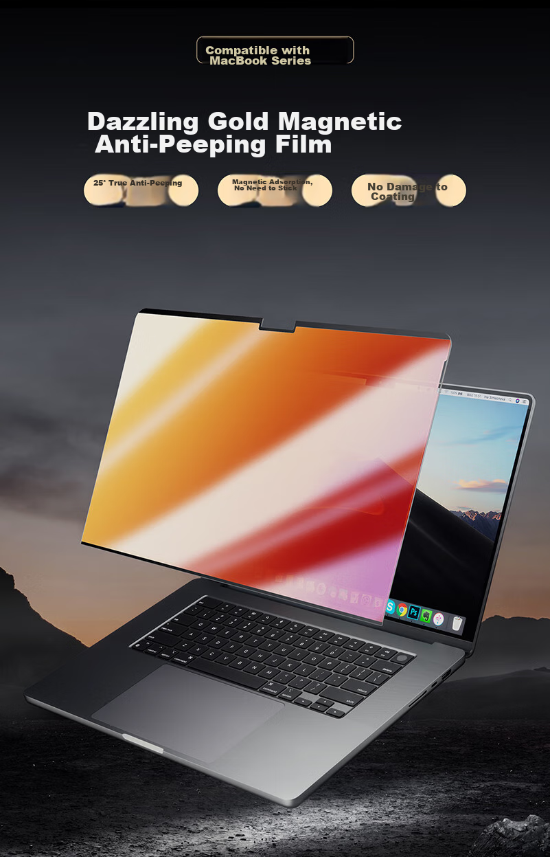 Llano Privacy Screen Protector for MacBook Air M5, Gold Anti-Glare Film Compatible with 13.6-Inch Screen, Magnetic Privacy Protection Film A3240 2