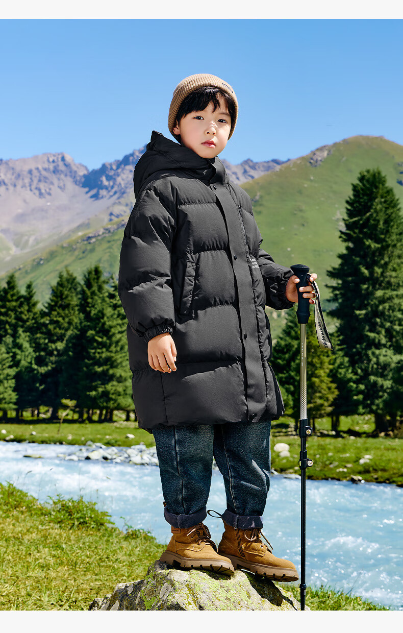Zuoxi Boys' down Jacket, Long Style, Thickened New Design, Children's White Duck Down, Extreme Cold Black Gold Coat, Black, Size 110, New Year's Outfit 22
