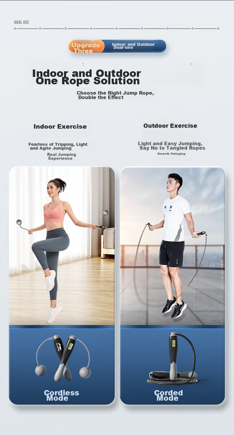 Li-Ning Jump Rope, Cordless Adult Counting Wireless Weighted Fat-Burning Steel Wire Rope for Primary And Secondary School Students, Children's Middle School Entrance Exam Specialized Fat-Burning Rope 6