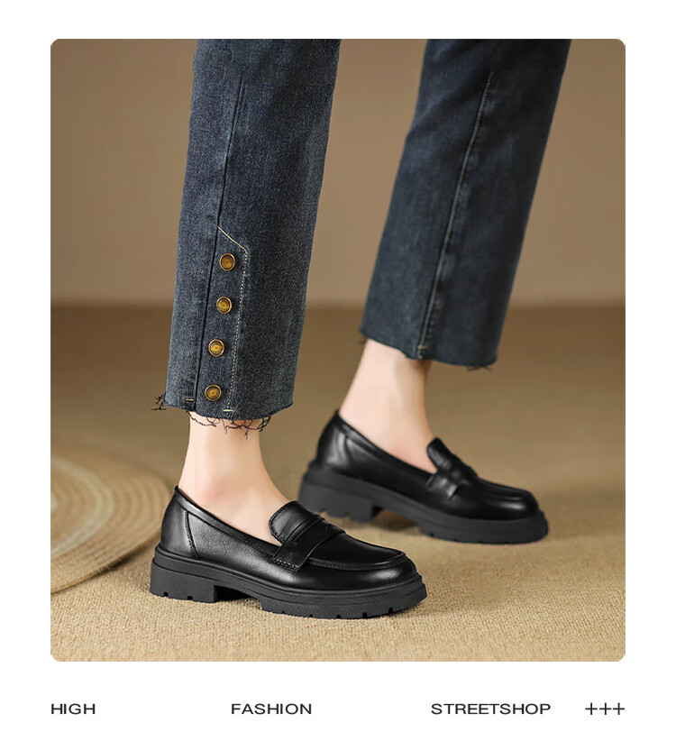 ZHR Women's Loafers with Chunky Heel, Soft Sole, Casual Women's Shoes, Retro Round Toe Shoes FTEP09 Black 38 10